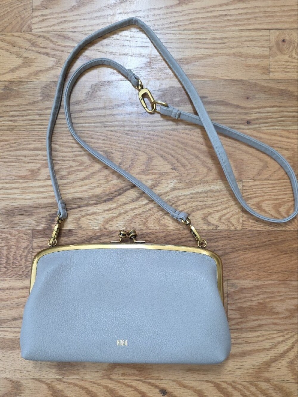 Classic Leather Crossbody Bag in Light Gray with Gold Trim - Picture 2 of 5